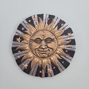 Celestial Sun Star 90s Sunburst Wall Hanging Stepping Stone 9.75" Gold Black